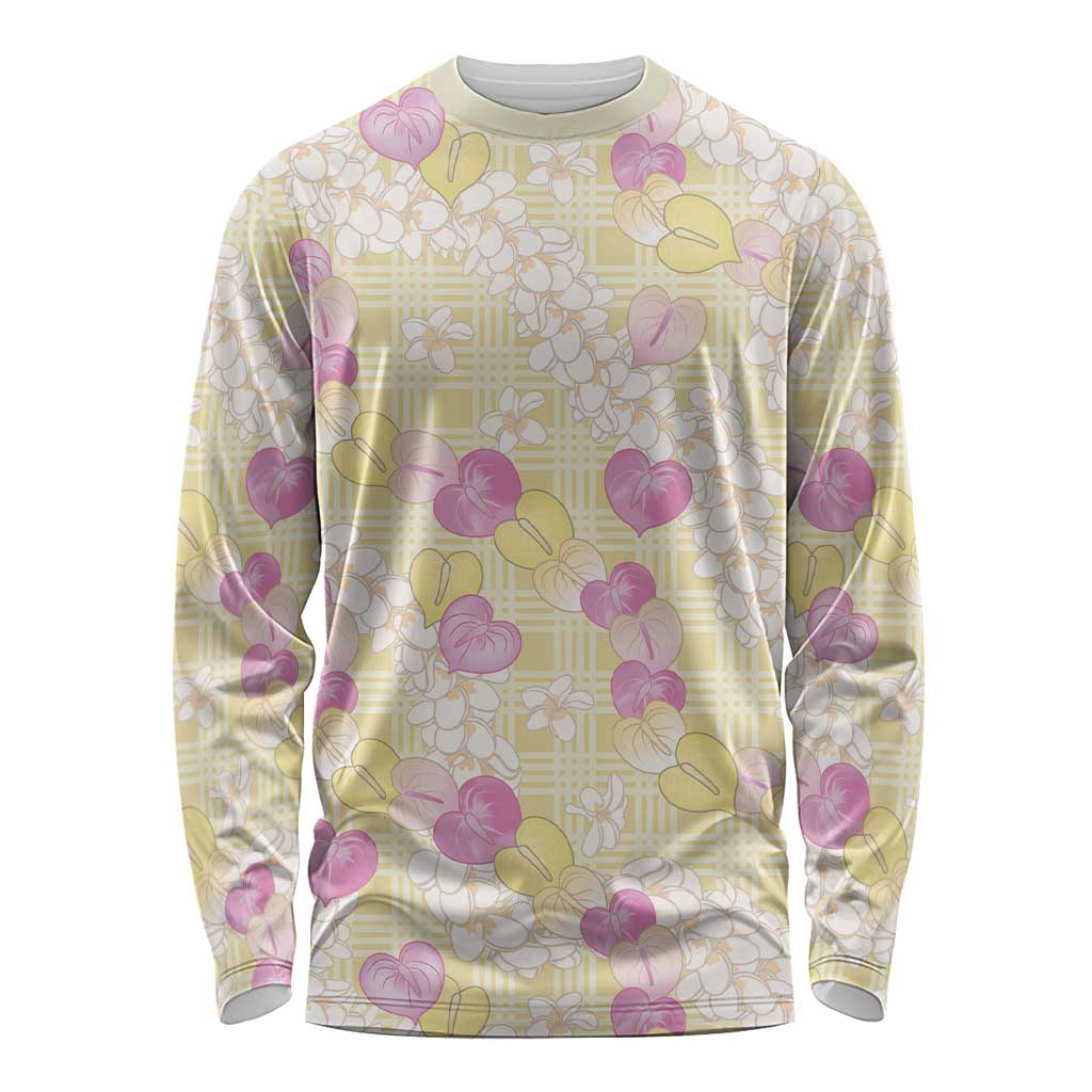 Anthurium Plumeria Lei Pastel Long Sleeve Shirt Yellow Hawaiian Splendid Palaka LT01 Unisex Yellow - Polynesian Pride