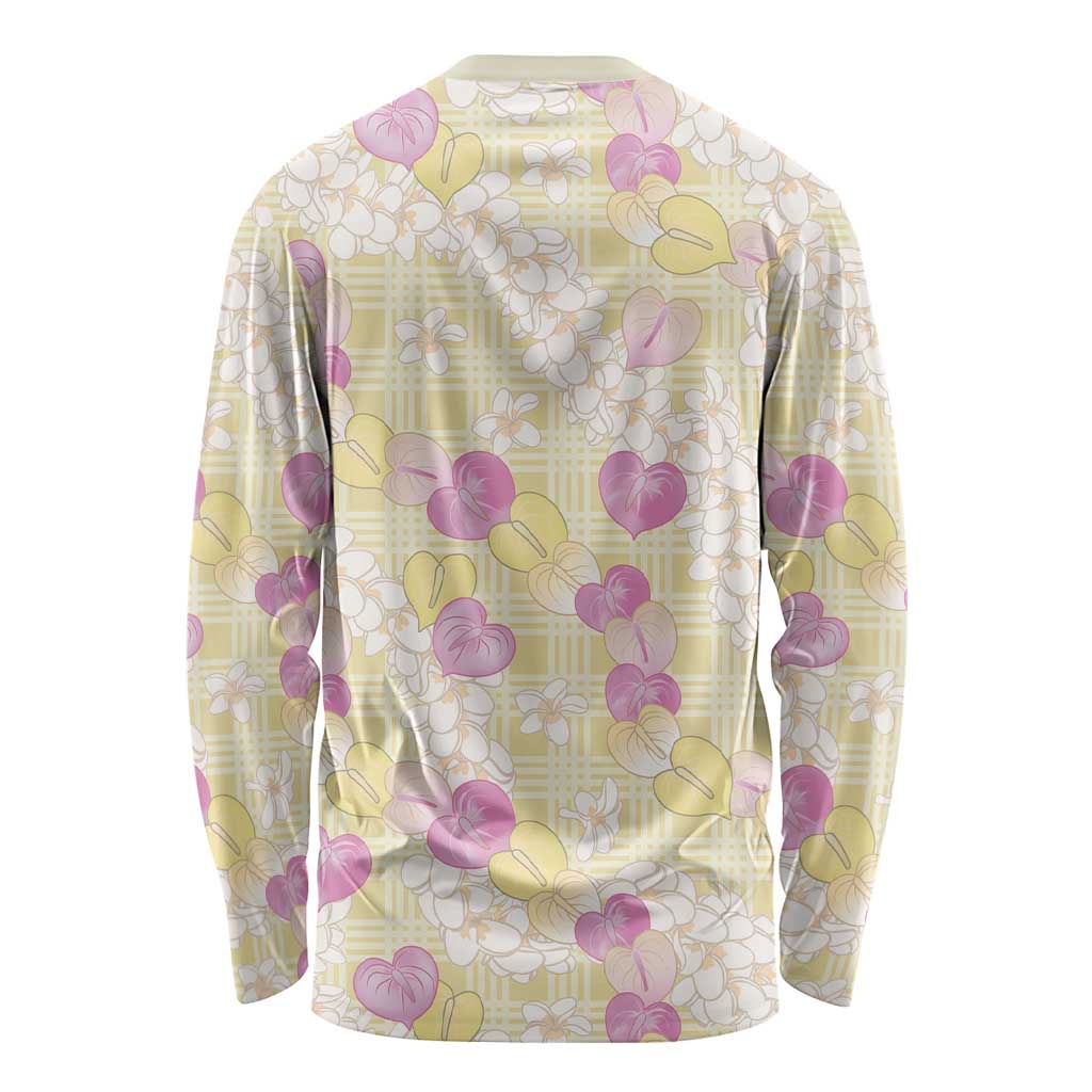 Anthurium Plumeria Lei Pastel Long Sleeve Shirt Yellow Hawaiian Splendid Palaka LT01 - Polynesian Pride