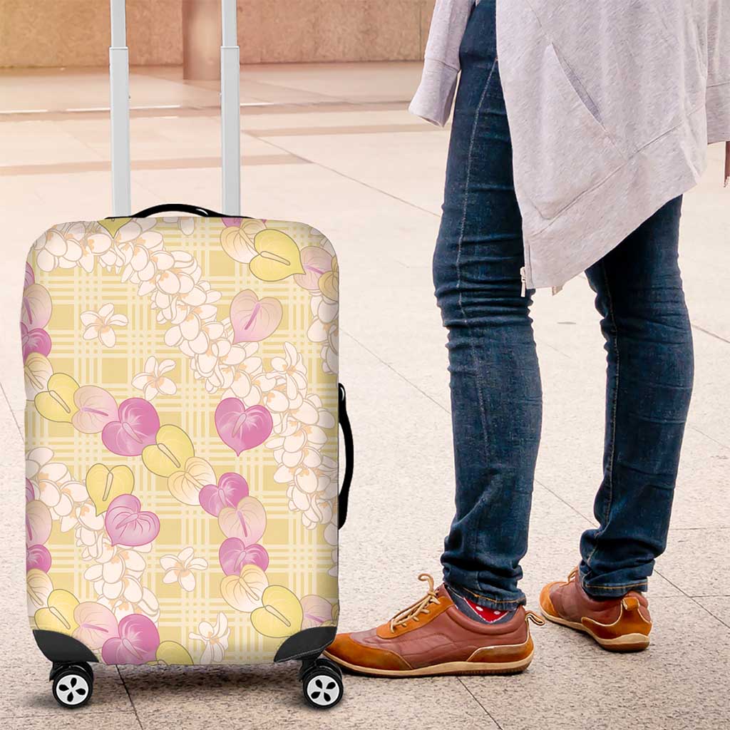 Anthurium Plumeria Lei Pastel Luggage Cover Yellow Hawaiian Splendid Palaka