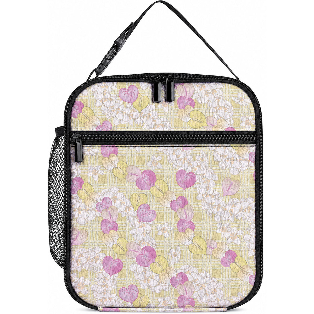 Anthurium Plumeria Lei Pastel Lunch Bag Yellow Hawaiian Splendid Palaka LT01 10.2 × 8.3 × 4.3 inch Yellow - Polynesian Pride