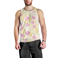 Anthurium Plumeria Lei Pastel Men Tank Top Yellow Hawaiian Splendid Palaka LT01 - Polynesian Pride