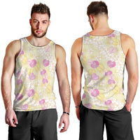 Anthurium Plumeria Lei Pastel Men Tank Top Yellow Hawaiian Splendid Palaka LT01 - Polynesian Pride