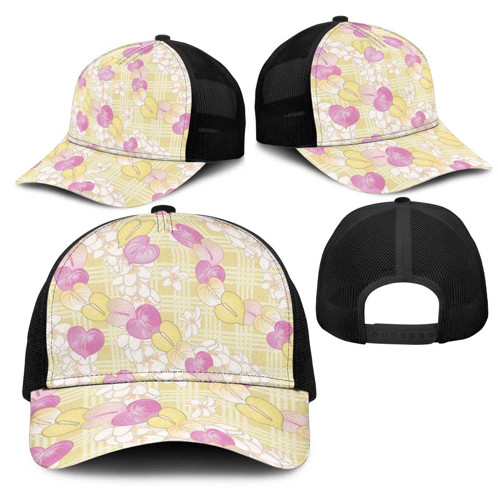 Anthurium Plumeria Lei Pastel Mesh Trucker Cap Yellow Hawaiian Splendid Palaka