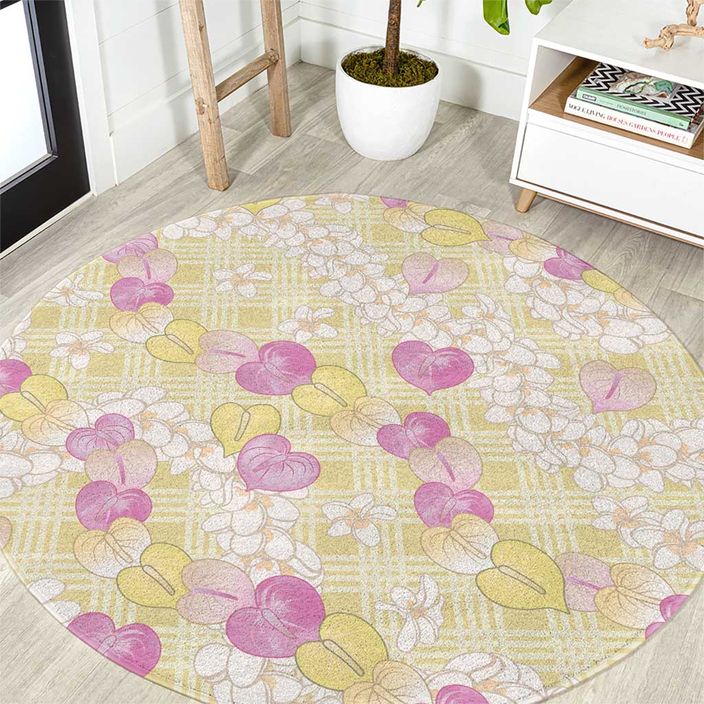 Anthurium Plumeria Lei Pastel Round Carpet Yellow Hawaiian Splendid Palaka