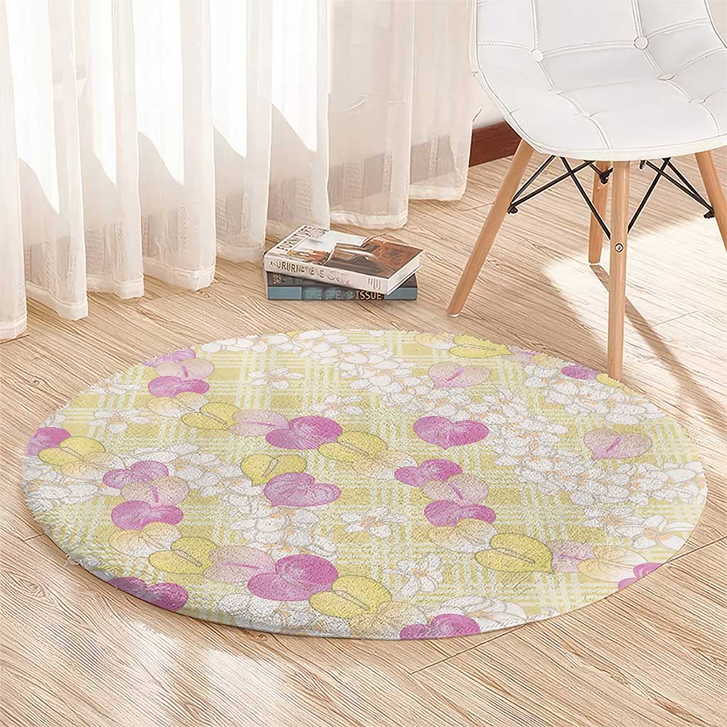 Anthurium Plumeria Lei Pastel Round Carpet Yellow Hawaiian Splendid Palaka