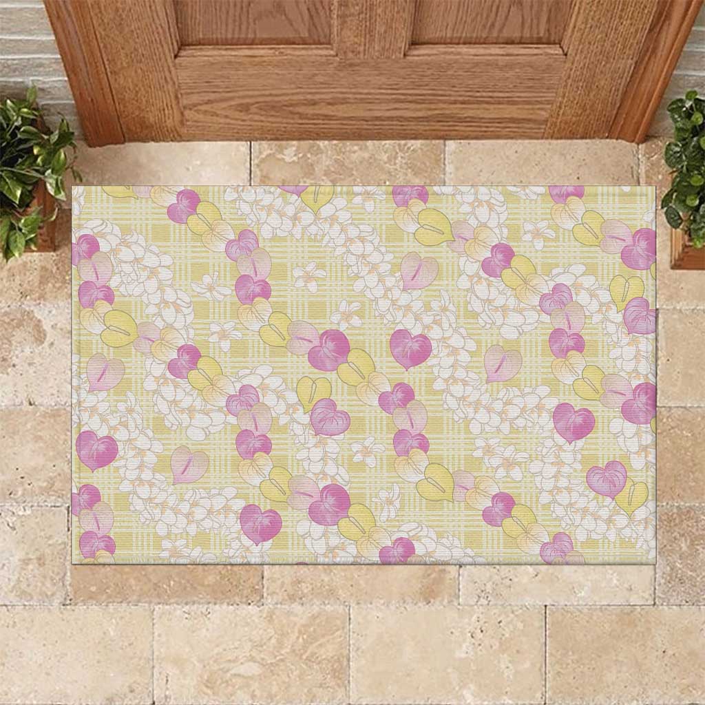 Anthurium Plumeria Lei Pastel Rubber Doormat Yellow Hawaiian Splendid Palaka