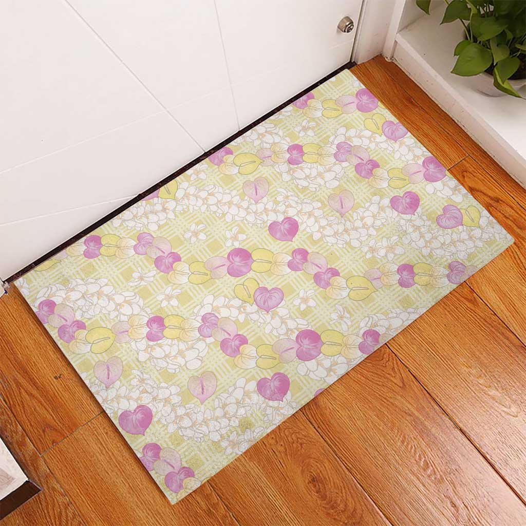 Anthurium Plumeria Lei Pastel Rubber Doormat Yellow Hawaiian Splendid Palaka