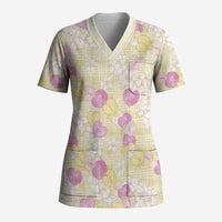 Anthurium Plumeria Lei Pastel Scrub Top Yellow Hawaiian Splendid Palaka
