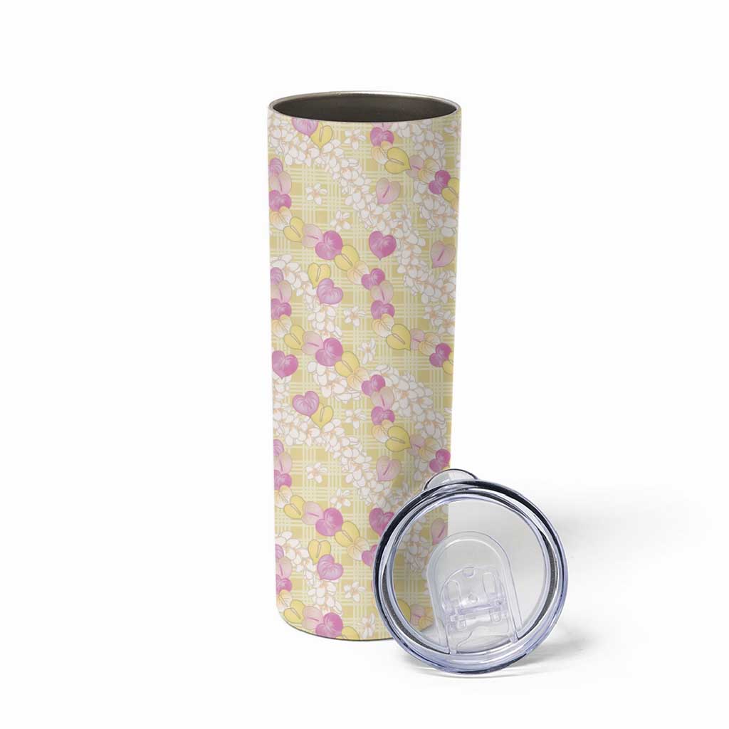 Anthurium Plumeria Lei Pastel Skinny Tumbler Yellow Hawaiian Splendid Palaka LT01 - Polynesian Pride