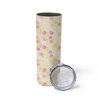 Anthurium Plumeria Lei Pastel Skinny Tumbler Yellow Hawaiian Splendid Palaka LT01 - Polynesian Pride