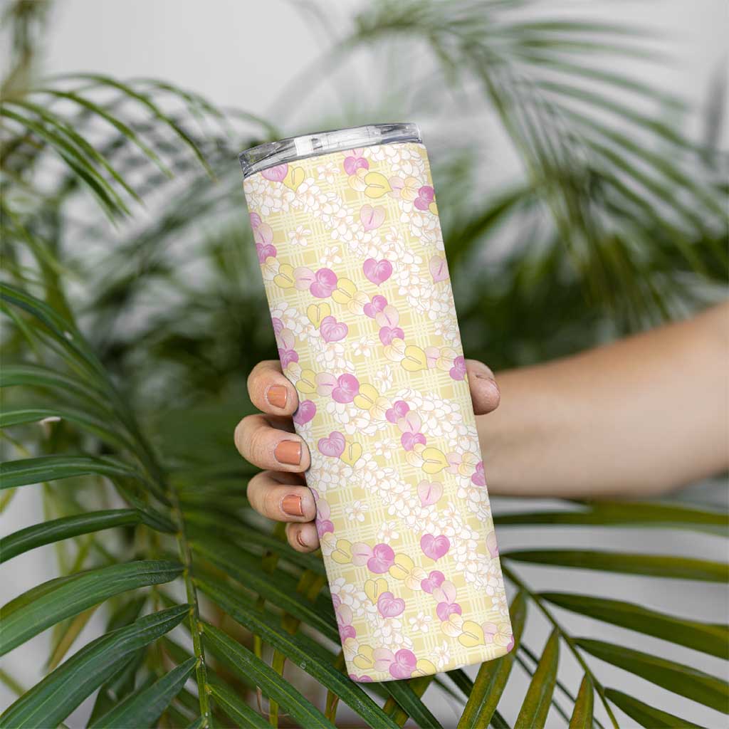Anthurium Plumeria Lei Pastel Skinny Tumbler Yellow Hawaiian Splendid Palaka LT01 - Polynesian Pride