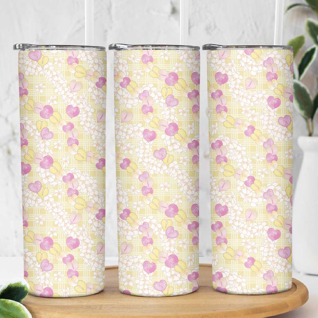 Anthurium Plumeria Lei Pastel Skinny Tumbler Yellow Hawaiian Splendid Palaka LT01 - Polynesian Pride
