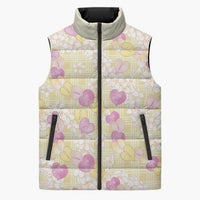 Anthurium Plumeria Lei Pastel Sleeveless Puffer Jacket Yellow Hawaiian Splendid Palaka
