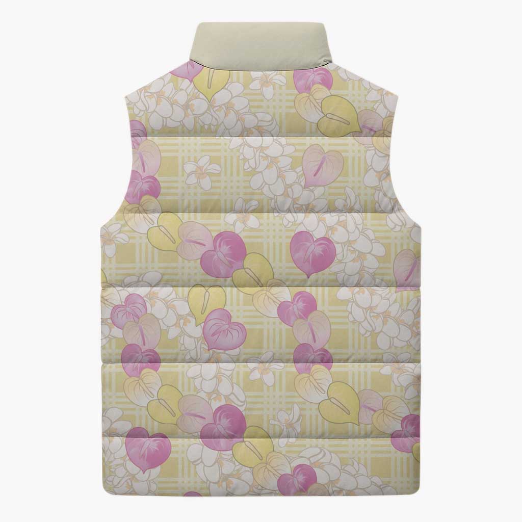 Anthurium Plumeria Lei Pastel Sleeveless Puffer Jacket Yellow Hawaiian Splendid Palaka