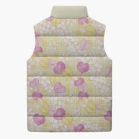 Anthurium Plumeria Lei Pastel Sleeveless Puffer Jacket Yellow Hawaiian Splendid Palaka