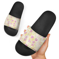 Anthurium Plumeria Lei Pastel Slide Sandals Yellow Hawaiian Splendid Palaka