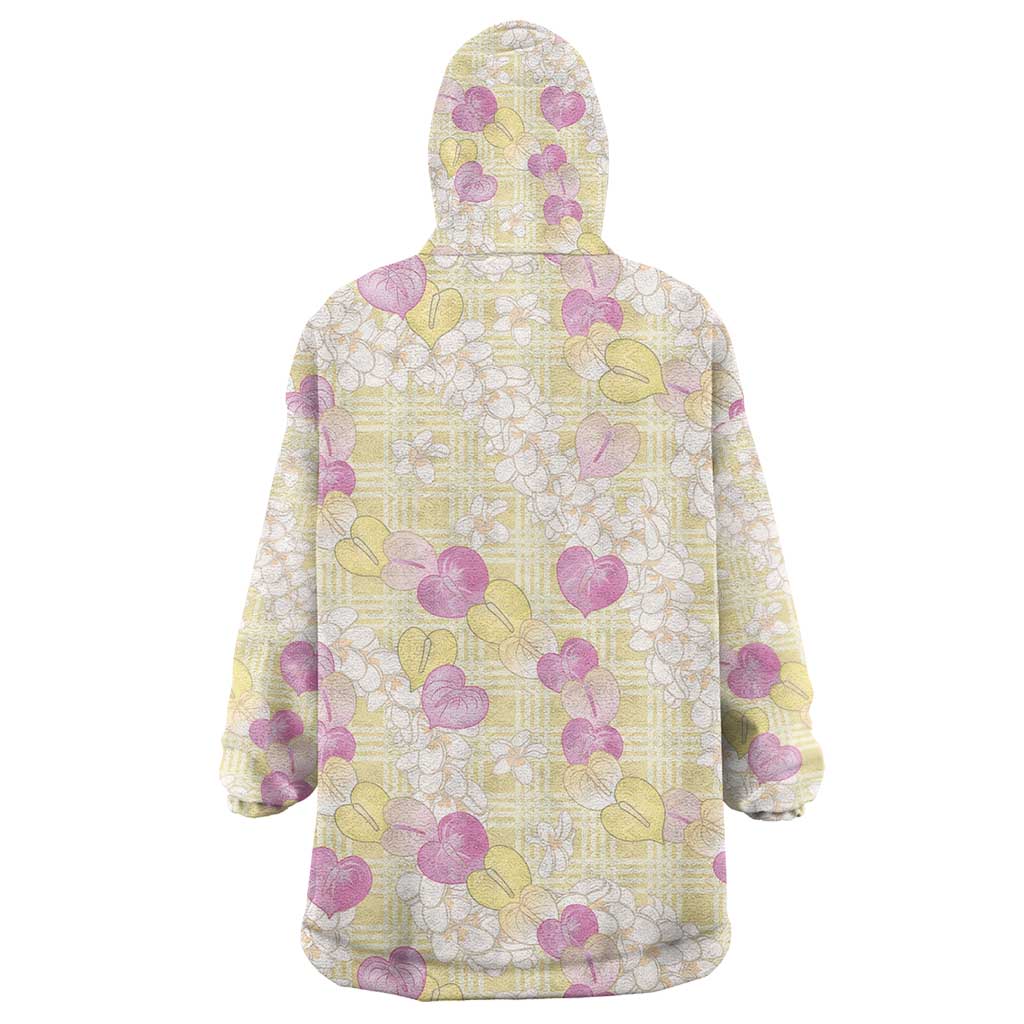 Anthurium Plumeria Lei Pastel Wearable Blanket Hoodie Yellow Hawaiian Splendid Palaka LT01 - Polynesian Pride