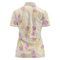Anthurium Plumeria Lei Pastel Women Polo Shirt Yellow Hawaiian Splendid Palaka LT01 - Polynesian Pride