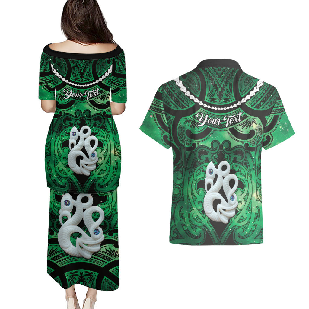 Personalised Maori Matariki Manaia Kakariki Couples Matching Puletasi and Hawaiian Shirt Maori Kowhaiwhai Pattern Galaxy LT01 - Polynesian Pride