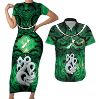 Personalised Maori Matariki Manaia Kakariki Couples Matching Short Sleeve Bodycon Dress and Hawaiian Shirt Maori Kowhaiwhai Pattern Galaxy