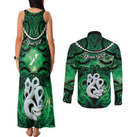 Personalised Maori Matariki Manaia Kakariki Couples Matching Tank Maxi Dress and Long Sleeve Button Shirt Maori Kowhaiwhai Pattern Galaxy LT01 - Polynesian Pride