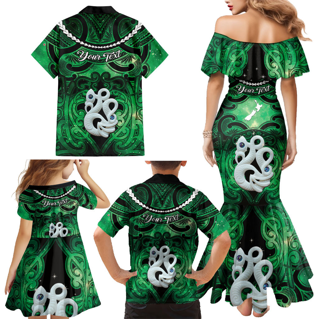 Personalised Maori Matariki Manaia Kakariki Family Matching Mermaid Dress and Hawaiian Shirt Maori Kowhaiwhai Pattern Galaxy LT01 - Polynesian Pride