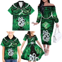 Personalised Maori Matariki Manaia Kakariki Family Matching Off The Shoulder Long Sleeve Dress and Hawaiian Shirt Maori Kowhaiwhai Pattern Galaxy LT01 - Polynesian Pride