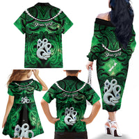 Personalised Maori Matariki Manaia Kakariki Family Matching Off The Shoulder Long Sleeve Dress and Hawaiian Shirt Maori Kowhaiwhai Pattern Galaxy LT01 - Polynesian Pride