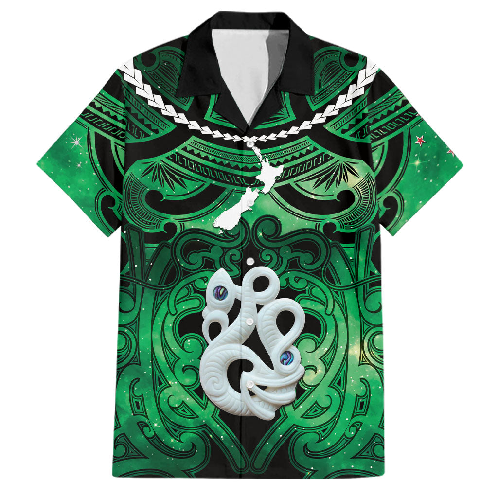 Personalised Maori Matariki Manaia Kakariki Family Matching Off Shoulder Maxi Dress and Hawaiian Shirt Maori Kowhaiwhai Pattern Galaxy