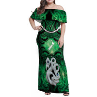 Personalised Maori Matariki Manaia Kakariki Family Matching Off Shoulder Maxi Dress and Hawaiian Shirt Maori Kowhaiwhai Pattern Galaxy