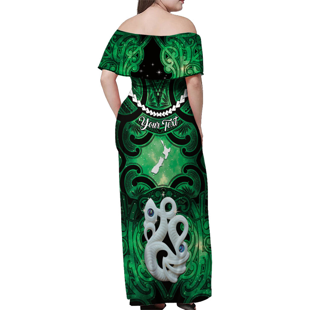 Personalised Maori Matariki Manaia Kakariki Family Matching Off Shoulder Maxi Dress and Hawaiian Shirt Maori Kowhaiwhai Pattern Galaxy