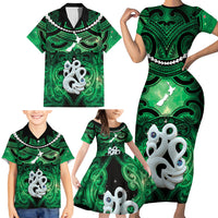 Personalised Maori Matariki Manaia Kakariki Family Matching Short Sleeve Bodycon Dress and Hawaiian Shirt Maori Kowhaiwhai Pattern Galaxy LT01 - Polynesian Pride