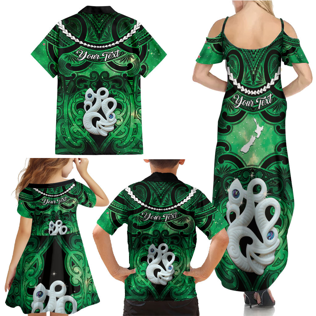 Personalised Maori Matariki Manaia Kakariki Family Matching Summer Maxi Dress and Hawaiian Shirt Maori Kowhaiwhai Pattern Galaxy
