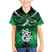 Personalised Maori Matariki Manaia Kakariki Family Matching Tank Maxi Dress and Hawaiian Shirt Maori Kowhaiwhai Pattern Galaxy LT01 Son's Shirt Green - Polynesian Pride