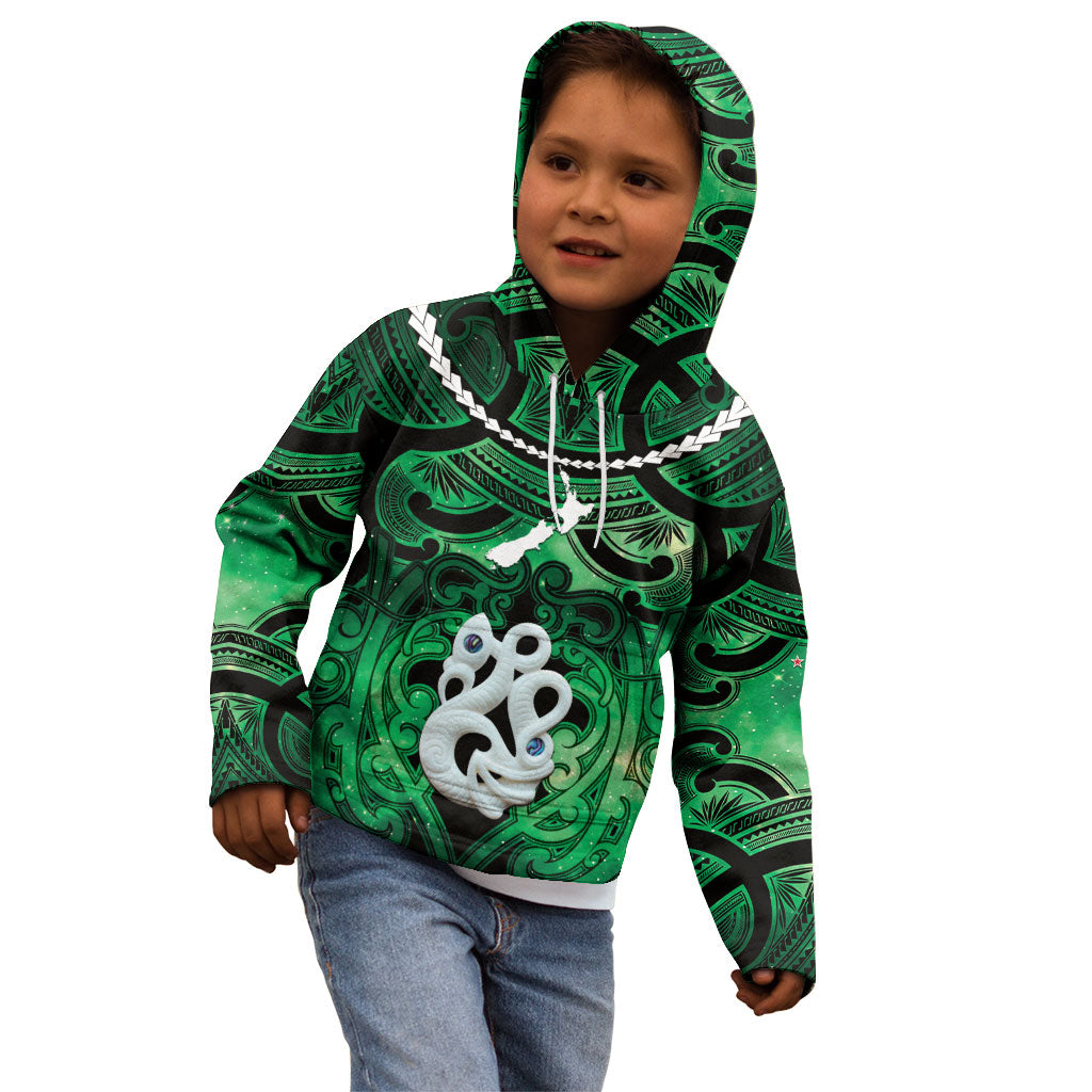 Personalised Maori Matariki Manaia Kakariki Kid Hoodie Maori Kowhaiwhai Pattern Galaxy