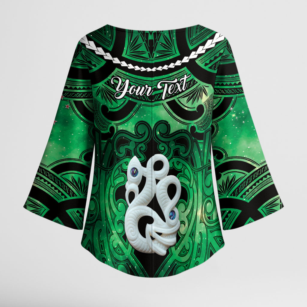 Personalised Maori Matariki Manaia Kakariki Kimono Sleeve Blouse Maori Kowhaiwhai Pattern Galaxy