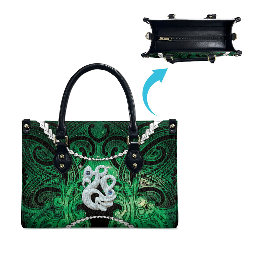 Maori Matariki Manaia Kakariki Leather Bag Maori Kowhaiwhai Pattern Galaxy
