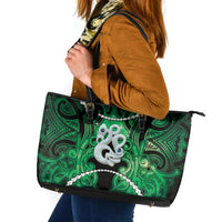 Maori Matariki Manaia Kakariki Leather Tote Bag Maori Kowhaiwhai Pattern Galaxy LT01 Green - Polynesian Pride