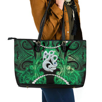 Maori Matariki Manaia Kakariki Leather Tote Bag Maori Kowhaiwhai Pattern Galaxy LT01 - Polynesian Pride