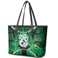 Maori Matariki Manaia Kakariki Leather Tote Bag Maori Kowhaiwhai Pattern Galaxy LT01 - Polynesian Pride
