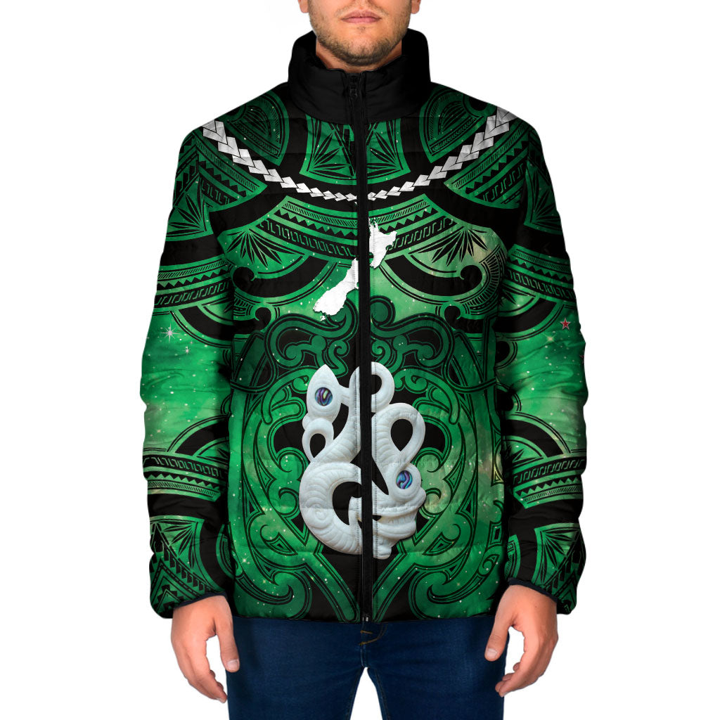 Personalised Maori Matariki Manaia Kakariki Padded Jacket Maori Kowhaiwhai Pattern Galaxy