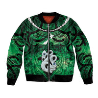 Personalised Maori Matariki Manaia Kakariki Sleeve Zip Bomber Jacket Maori Kowhaiwhai Pattern Galaxy LT01 Unisex Green - Polynesian Pride