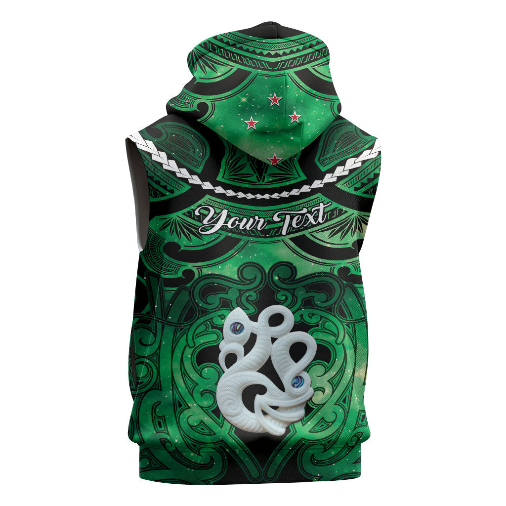 Personalised Maori Matariki Manaia Kakariki Sleeveless Hoodie Maori Kowhaiwhai Pattern Galaxy