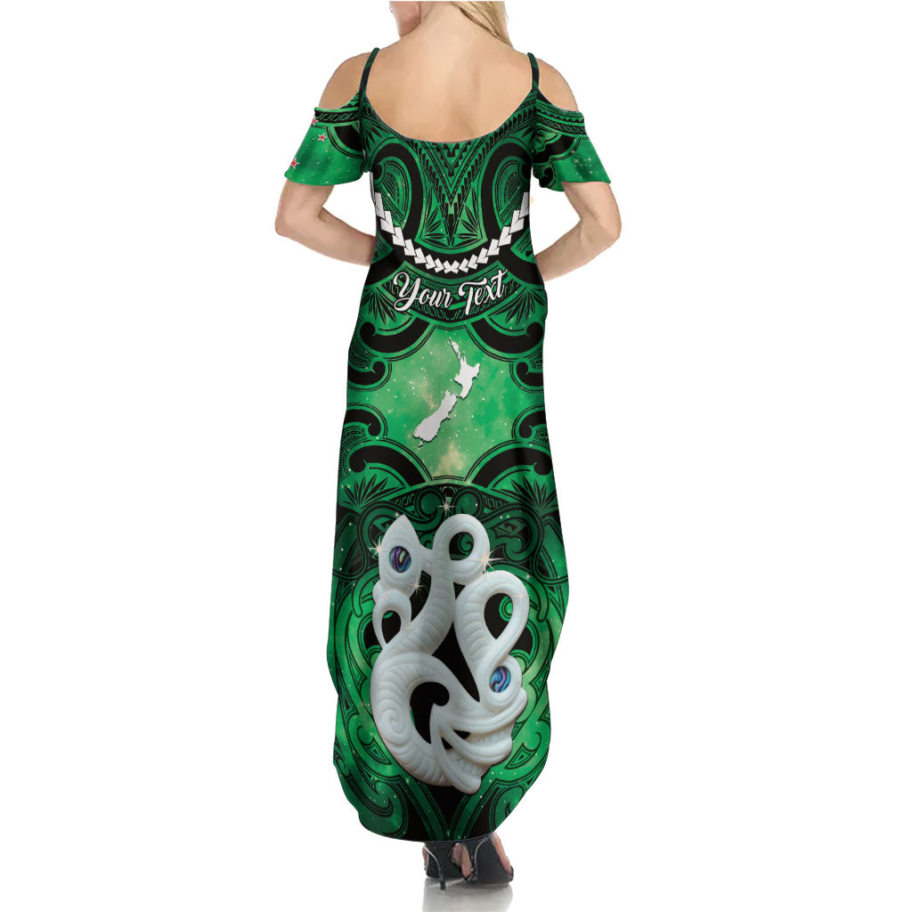 Personalised Maori Matariki Manaia Kakariki Summer Maxi Dress Maori Kowhaiwhai Pattern Galaxy