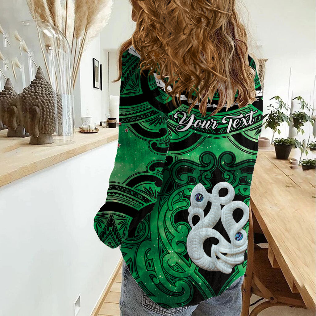 Personalised Maori Matariki Manaia Kakariki Women Casual Shirt Maori Kowhaiwhai Pattern Galaxy LT01 - Polynesian Pride