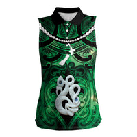 Personalised Maori Matariki Manaia Kakariki Women Sleeveless Polo Shirt Maori Kowhaiwhai Pattern Galaxy LT01 Female Green - Polynesian Pride