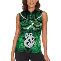 Personalised Maori Matariki Manaia Kakariki Women Sleeveless Polo Shirt Maori Kowhaiwhai Pattern Galaxy LT01 - Polynesian Pride