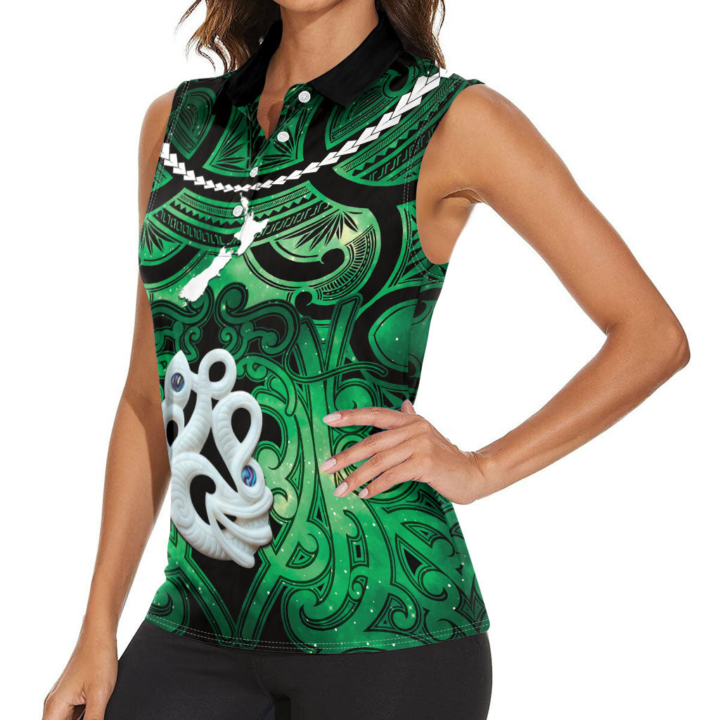 Personalised Maori Matariki Manaia Kakariki Women Sleeveless Polo Shirt Maori Kowhaiwhai Pattern Galaxy LT01 - Polynesian Pride