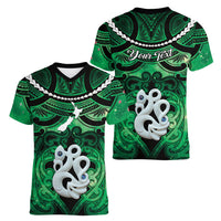 Personalised Maori Matariki Manaia Kakariki Women V-Neck T-Shirt Maori Kowhaiwhai Pattern Galaxy LT01 - Polynesian Pride