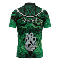 Personalised Maori Matariki Manaia Kakariki Zipper Polo Shirt Maori Kowhaiwhai Pattern Galaxy
